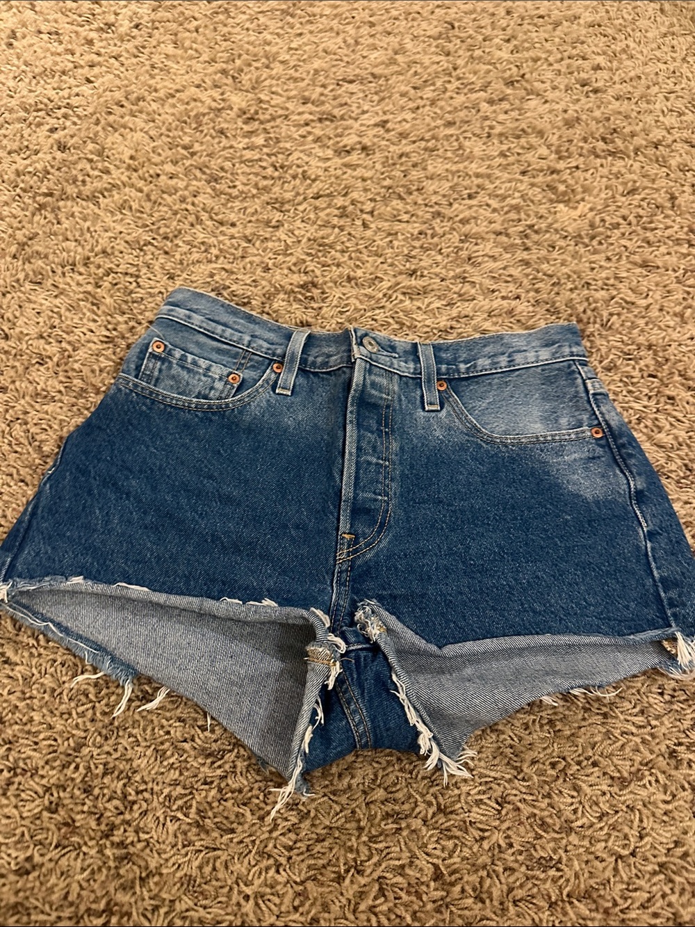Levi's Dark Blue High-Rise Cutoff Denim Shorts